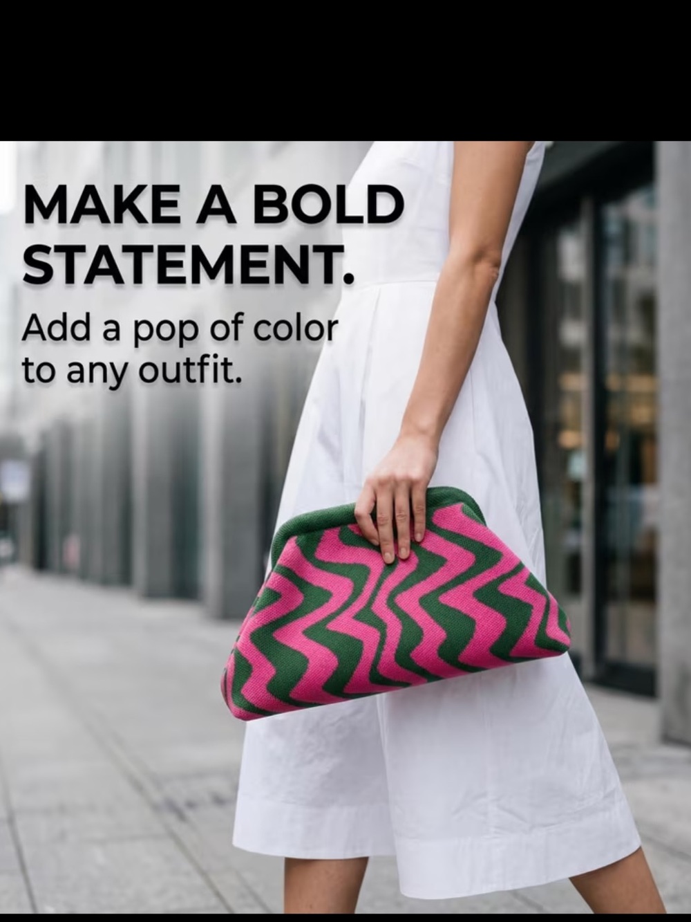 Affordable Fashion Finds Pink & Green Zigzag Knit Clutch